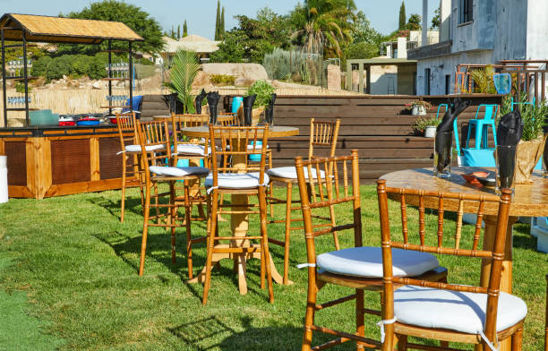 Modern barstool rentals setup for an outdoor social event in San Jose