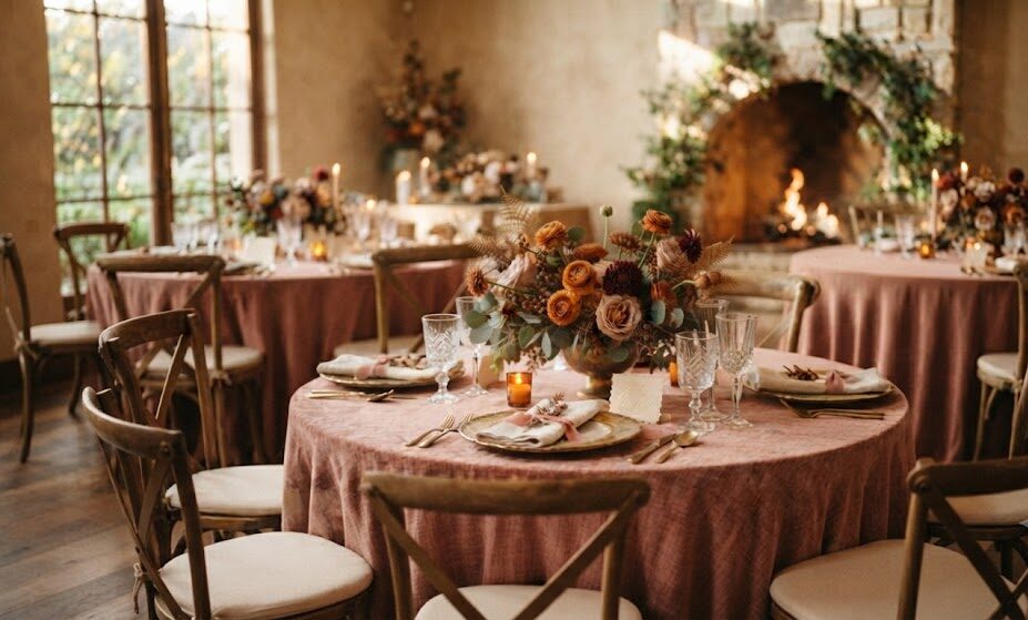 Elegant round table wedding setup comparing guest seating capacity for Bay Area events
